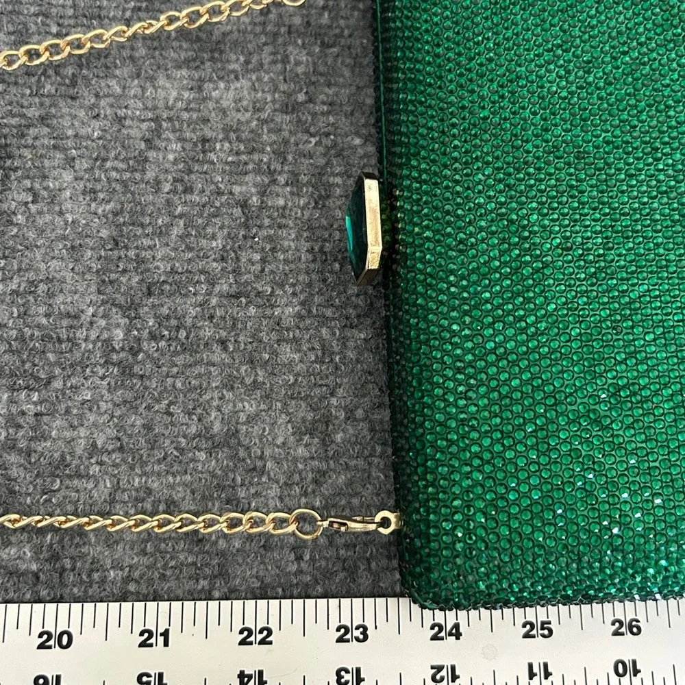 FGG Emerald Green Rhinestone Evening Clutch Bag Gold Chain Strap Formal Gemstone